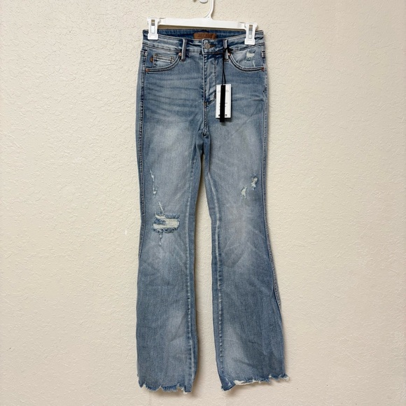 Judy Blue Denim - NWT Judy Blue Women's Mid Rise Blue Flare Denim Jeans Tummy Control Size 1/25